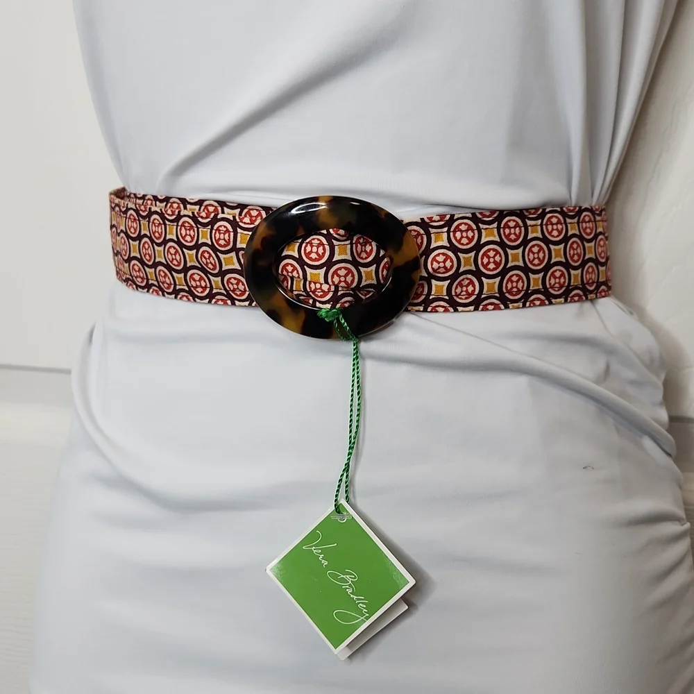 Vera Bradley Medallion ribbon belt reversible fabric belt tortoise buckle
